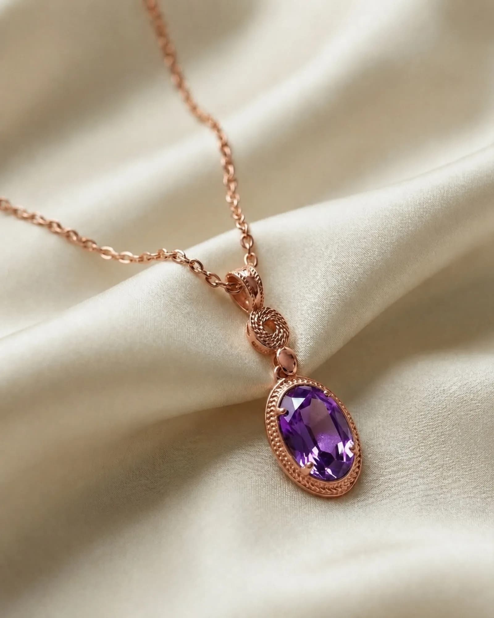 Collar Etruria - Amatista violeta, Oro rosa