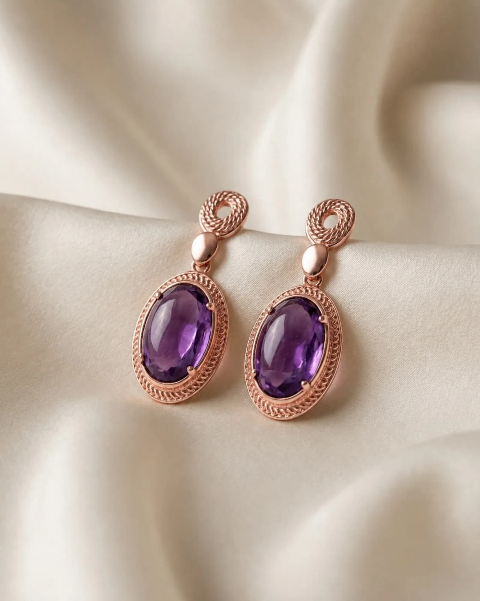 Pendientes Etruria - Amatista violeta, Oro rosa