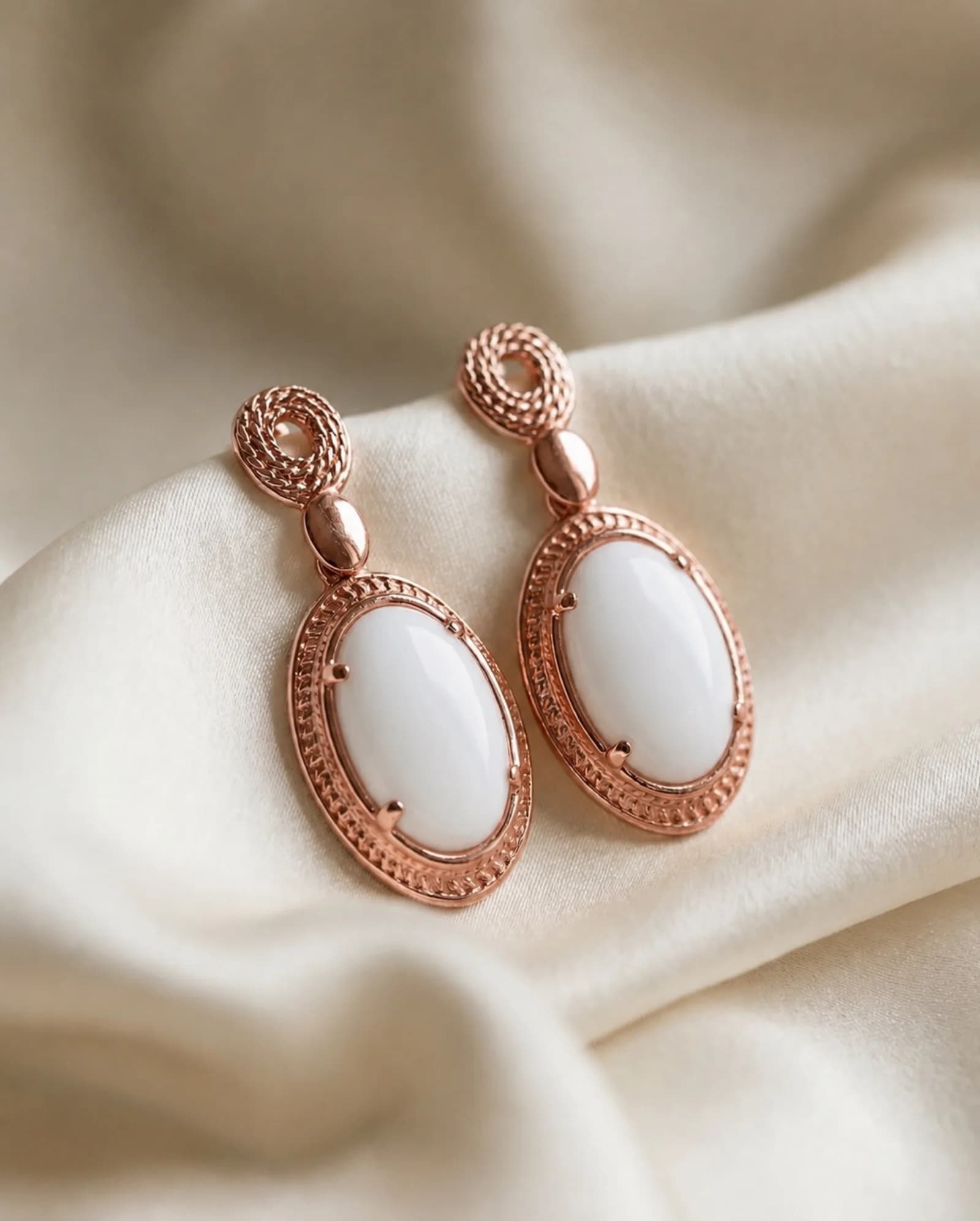 Pendientes Etruria - Piedra blanca, Oro rosa
