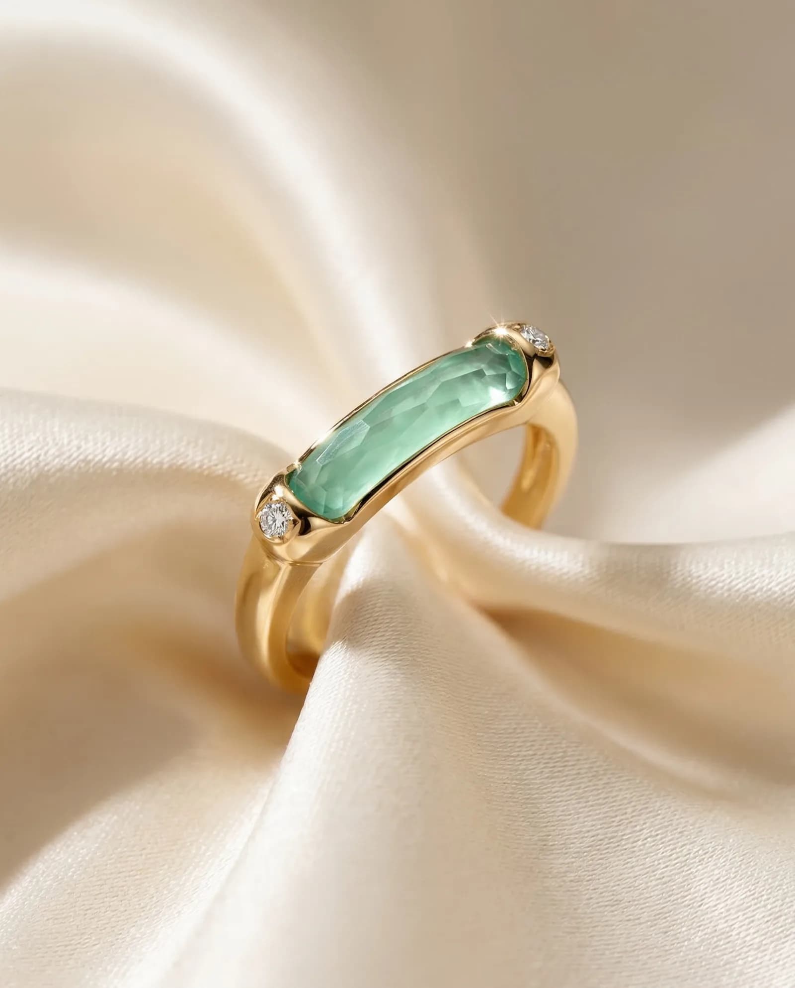 Anillo Puente Fino - Piedra facetada, Aguamarina · Oro amarillo