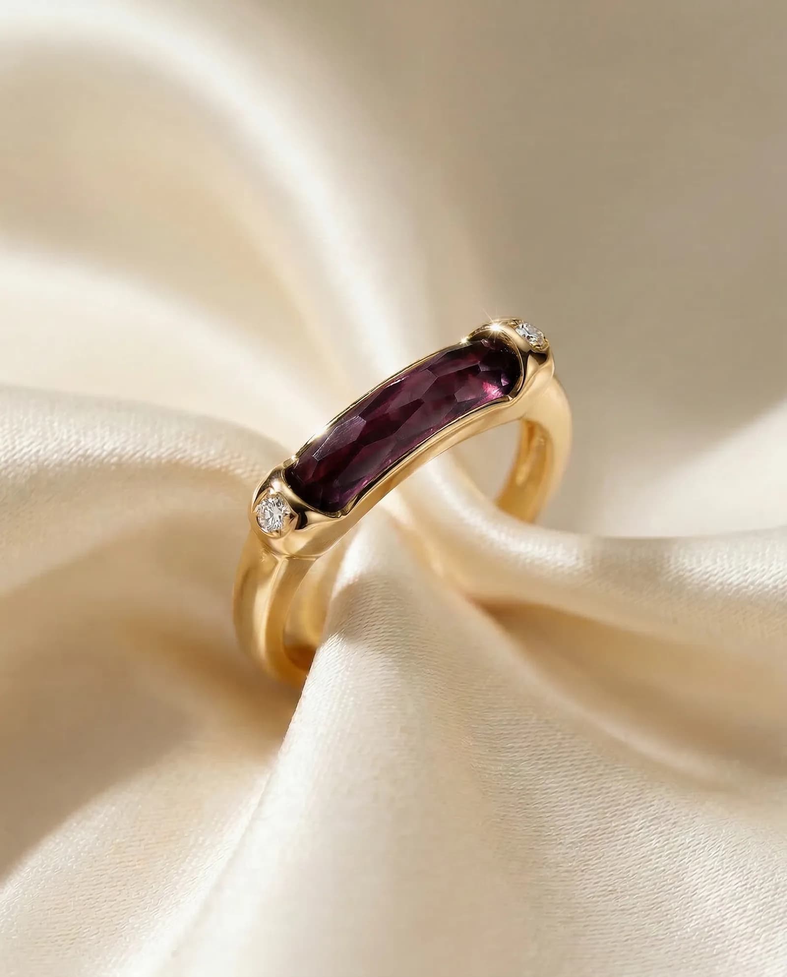 Anillo Puente Fino - Piedra facetada, Amatista violeta