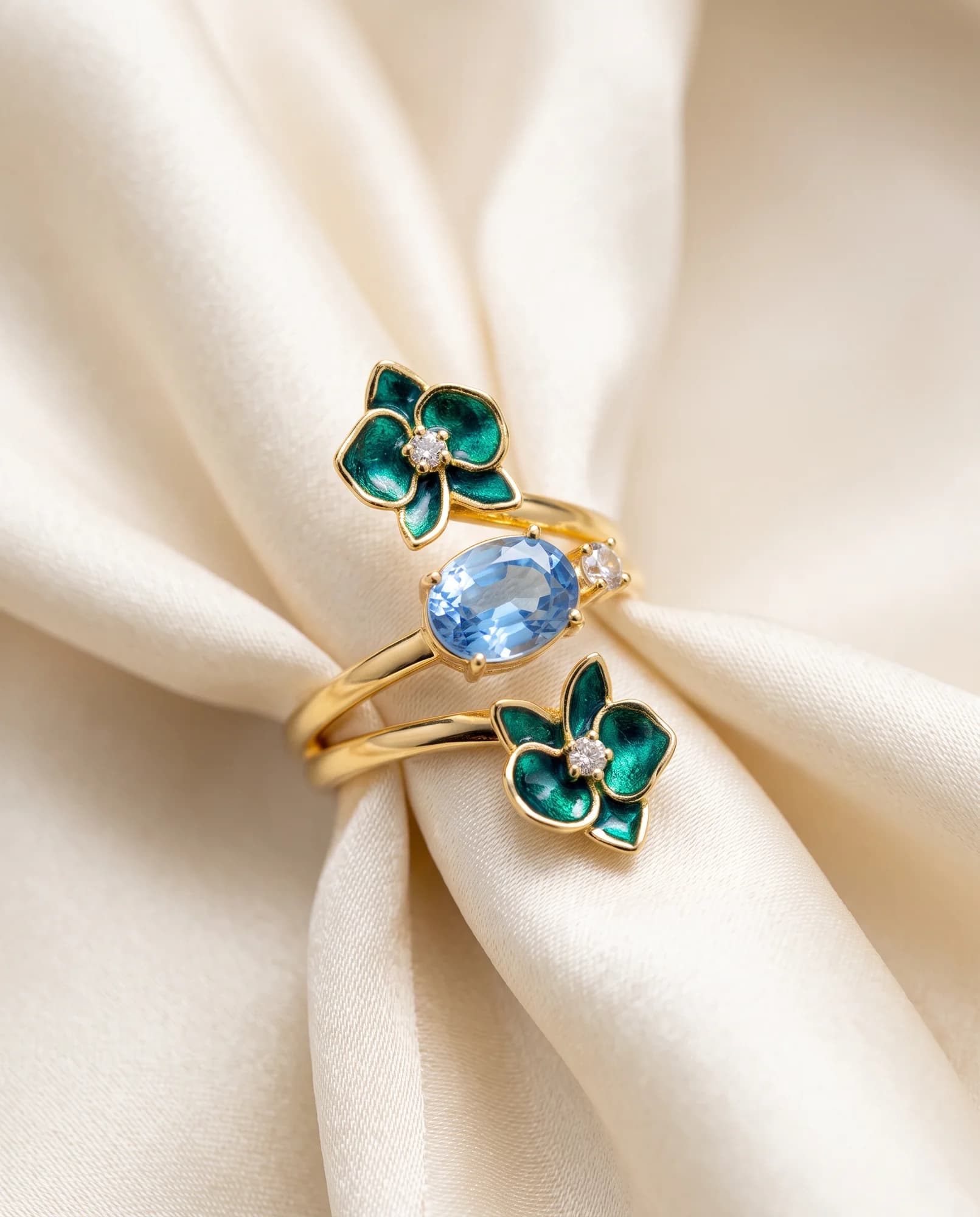 Anillo Orquídea, Verde y aguamarina