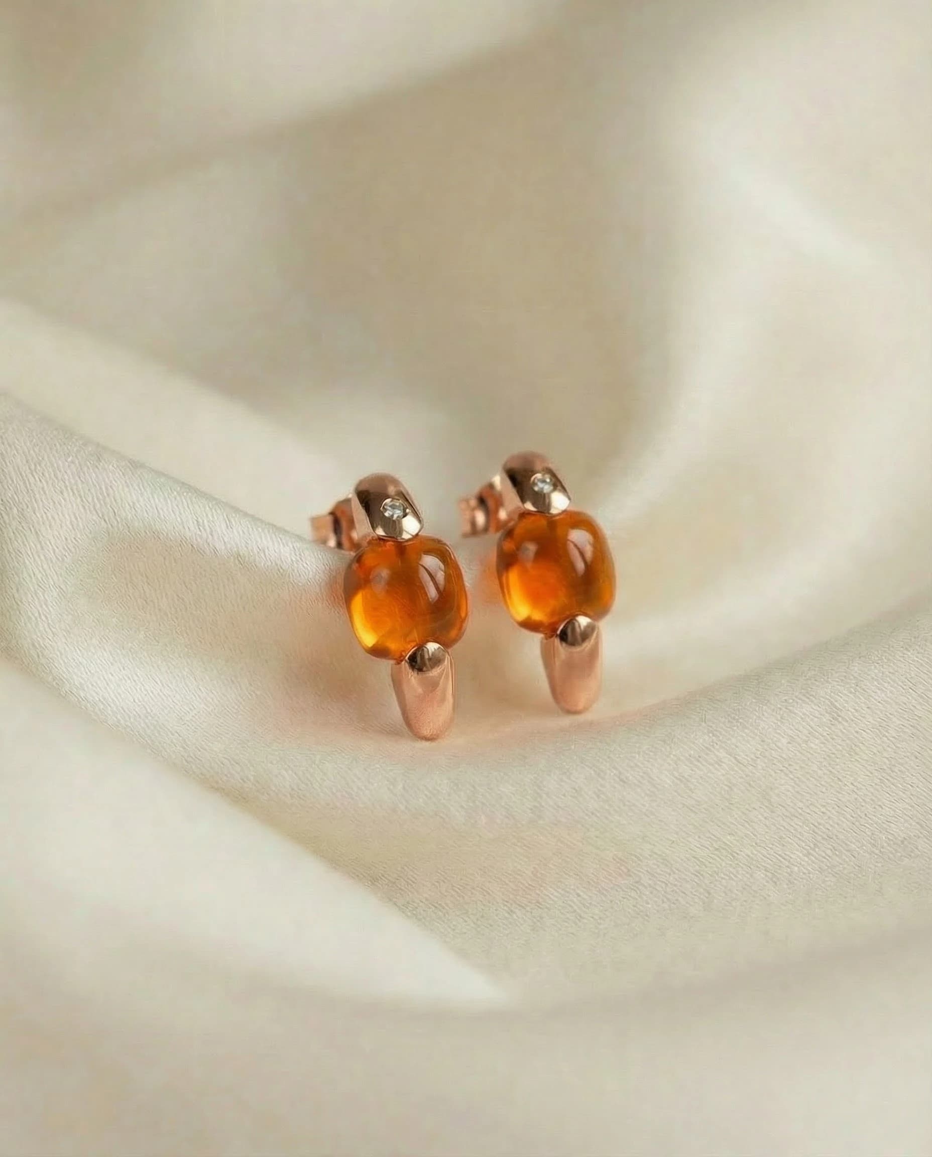 Pendiente Gemma - Naranja, Oro rosa