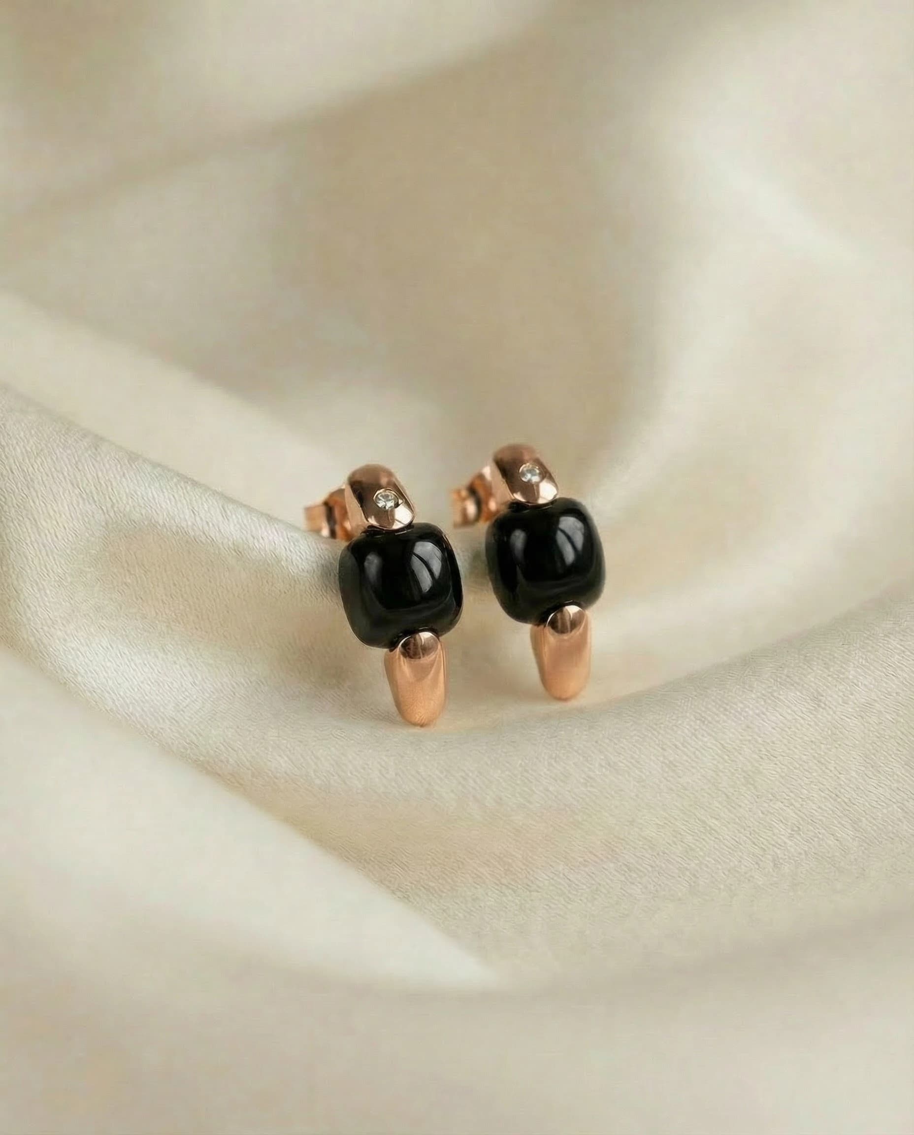 Pendiente Gemma - Ónix negro, Oro rosa