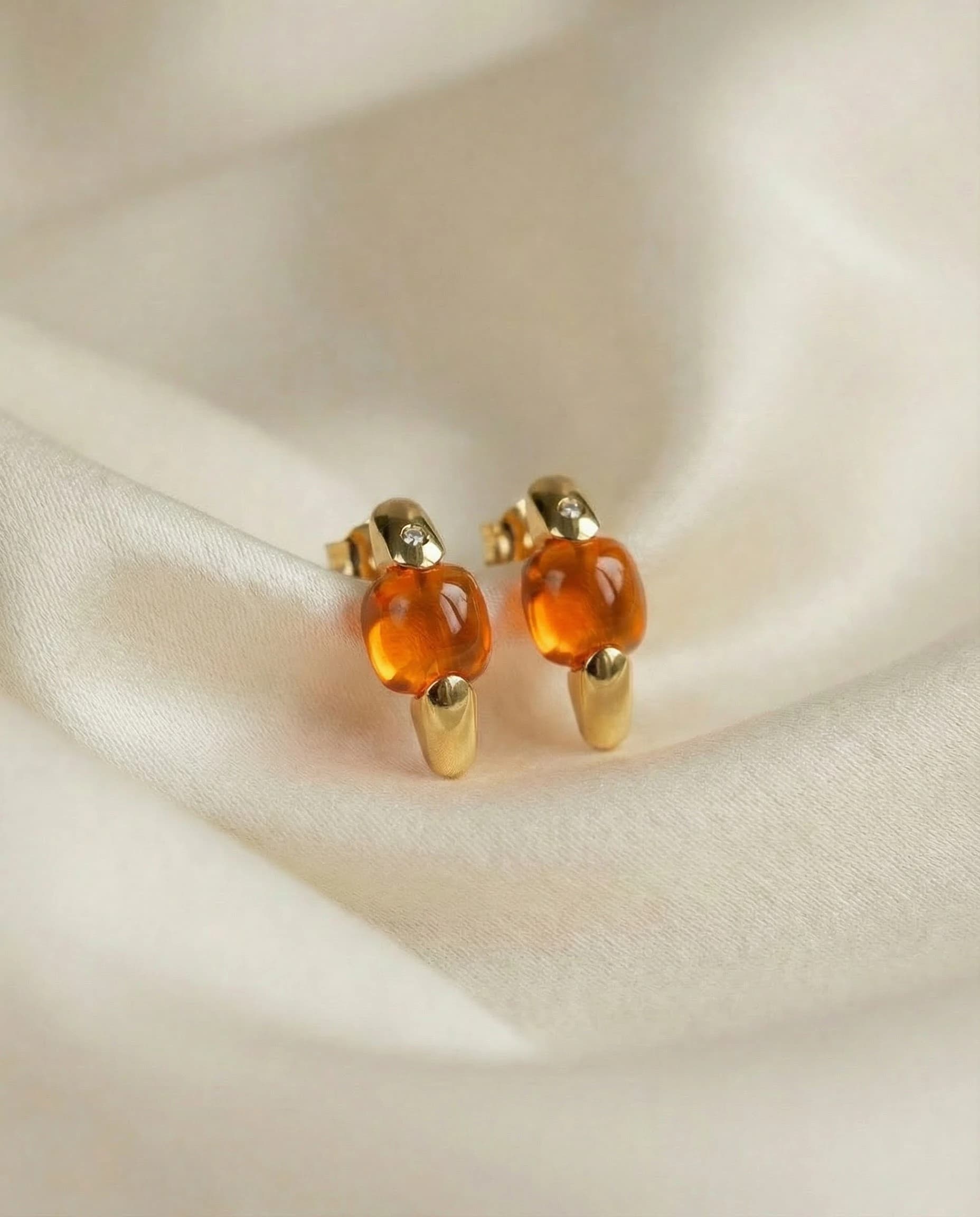 Pendiente Gemma - Naranja, Oro amarillo