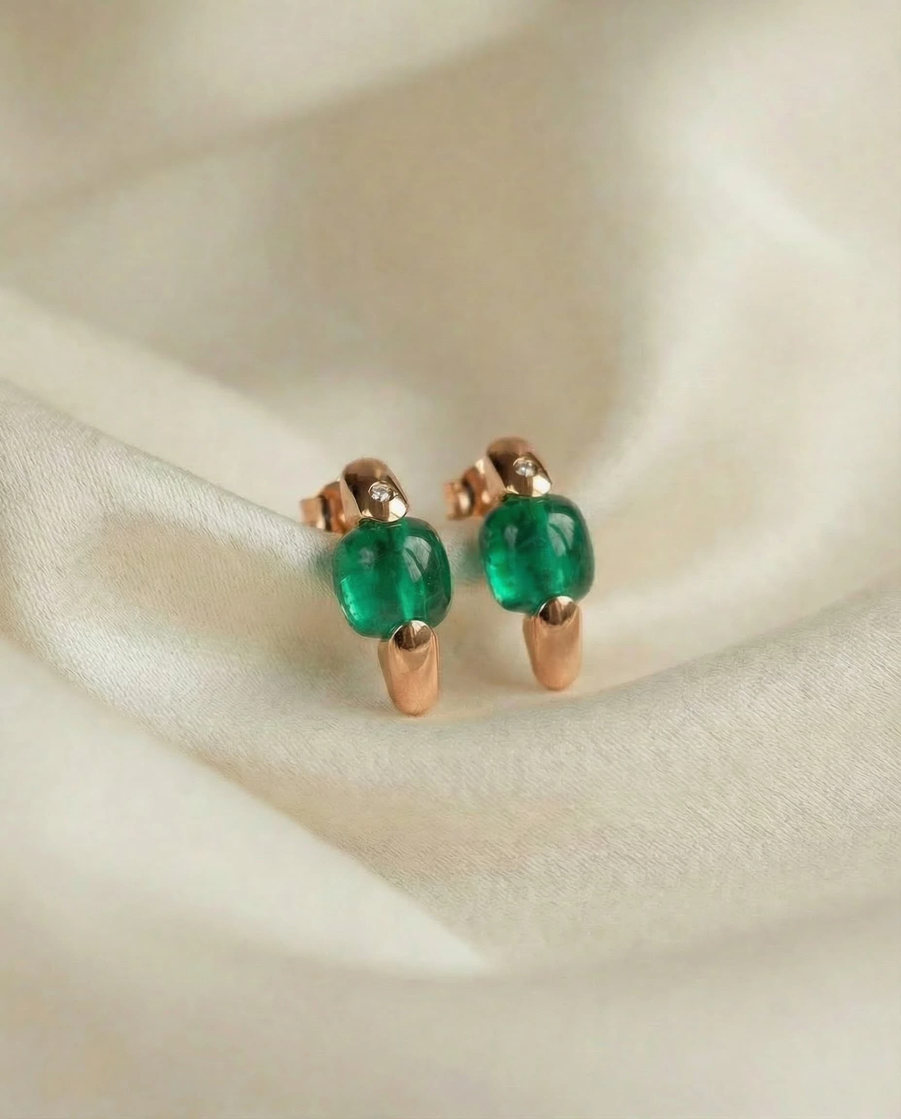 Pendiente Gemma - Verde, Oro rosa