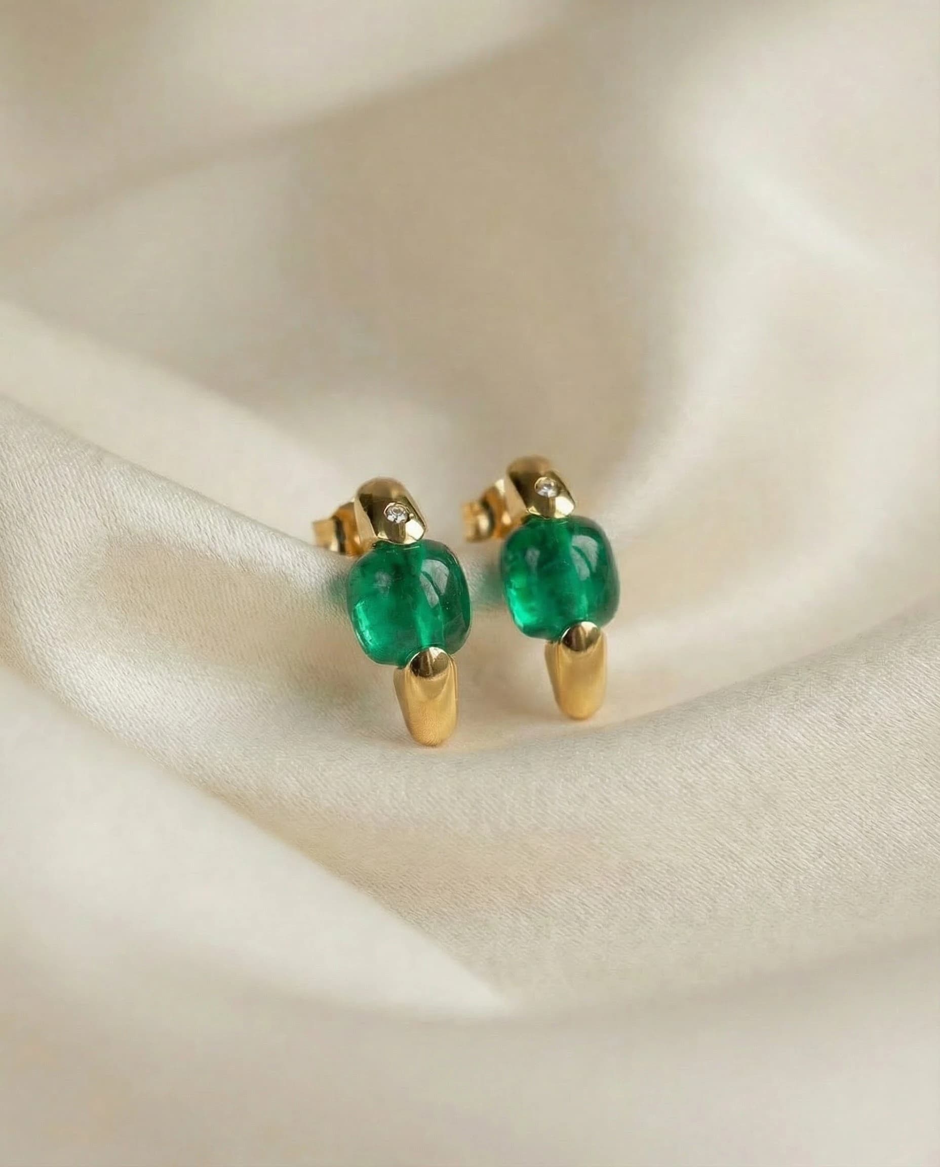 Pendiente Gemma - Verde, Oro amarillo