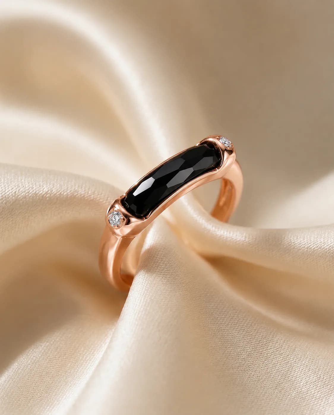 Anillo Puente Fino - Piedra facetada, Ónix negro